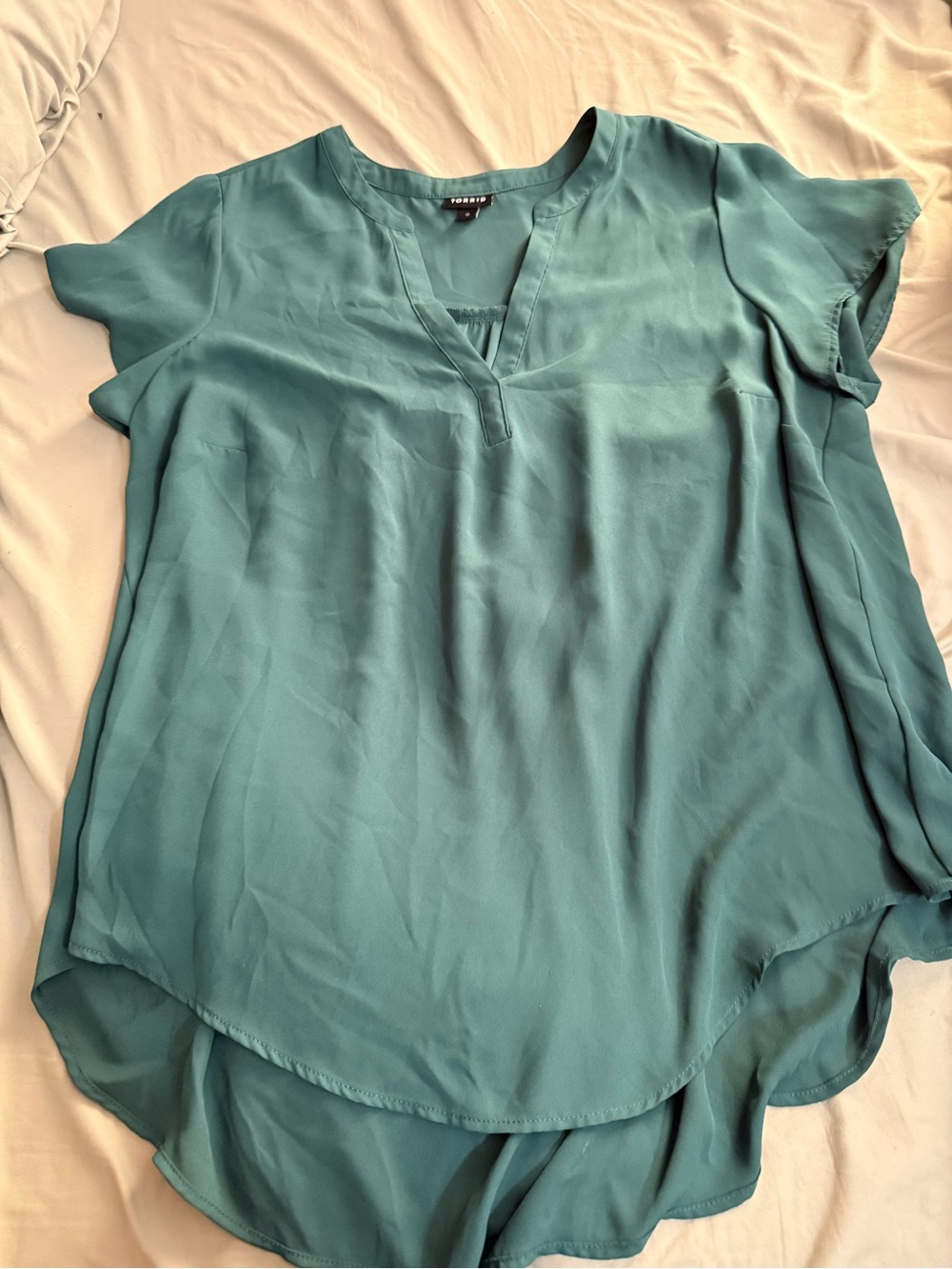 torrid Teal Split-Neck Short Sleeve Blouse